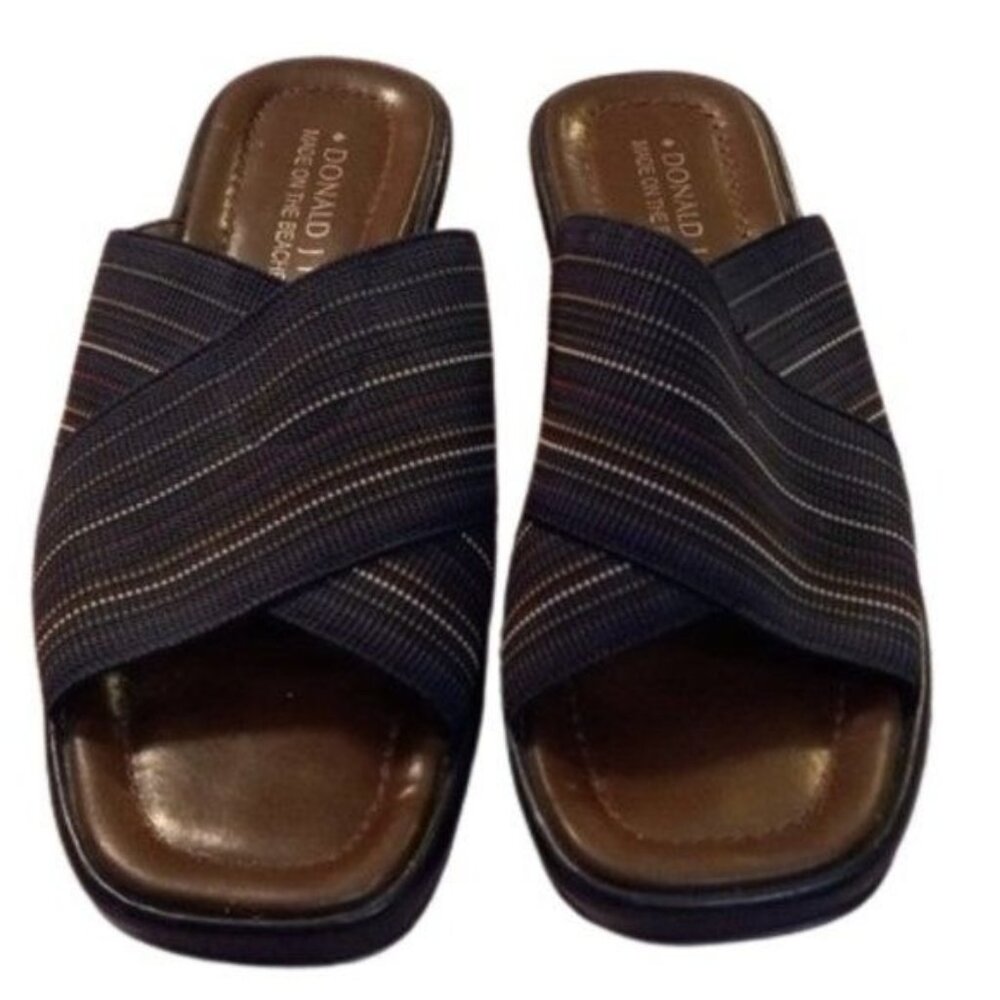 Donald J Pliner Size 6 M Womens Black Wedge Sandals Crisscross Fabric Straps
